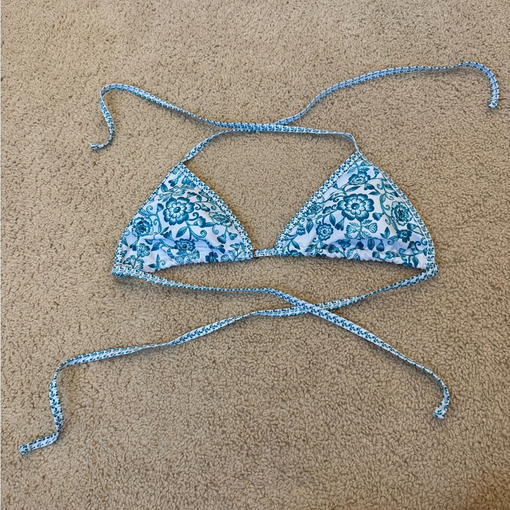 Blue Floral Triangle Bikini Top